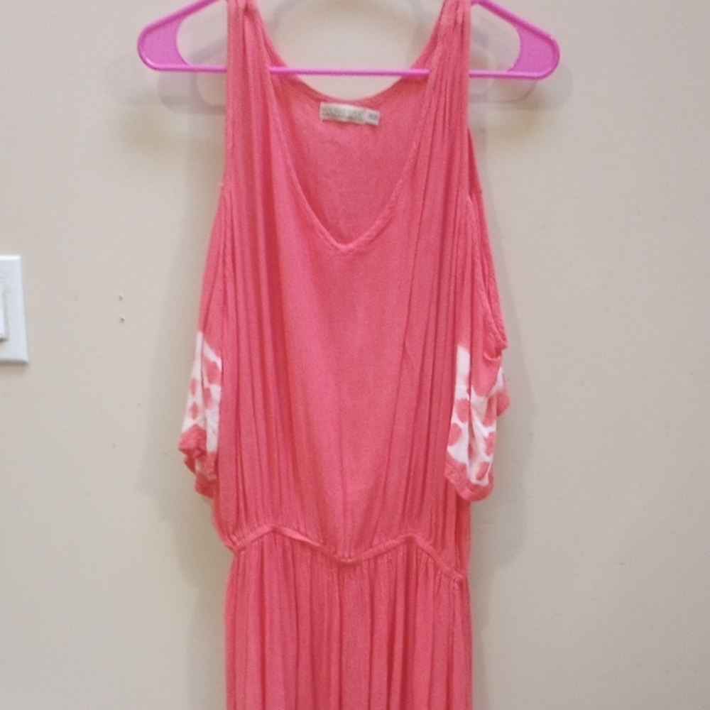 Peach Sleeveless Dress with Patterned Sleeves